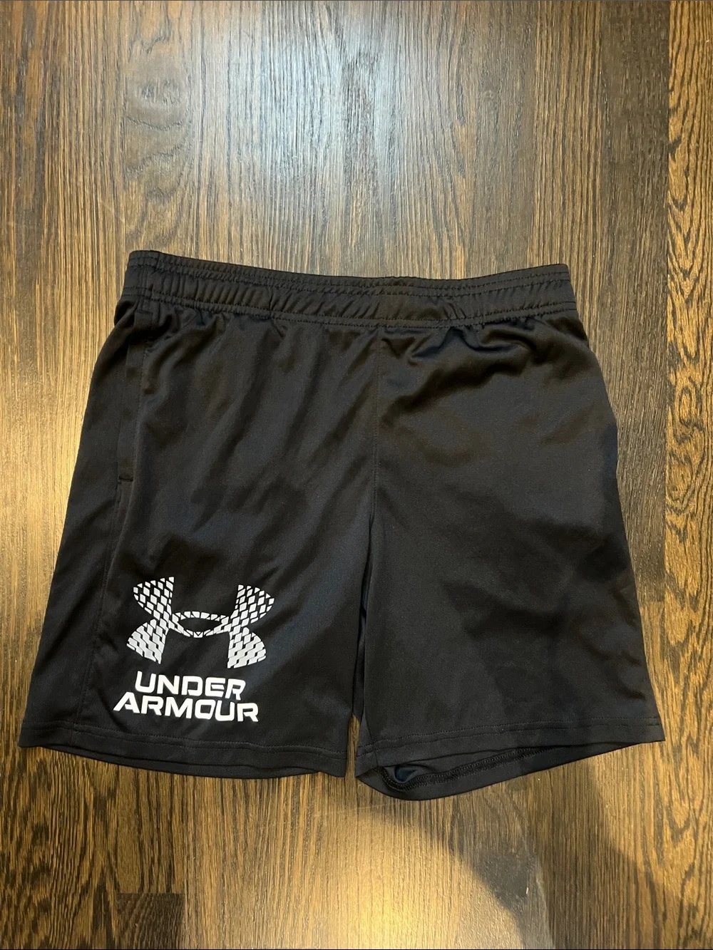 Under Armour Kids Boys Black Athletic Shorts with White Logo | Kids Large | YL
